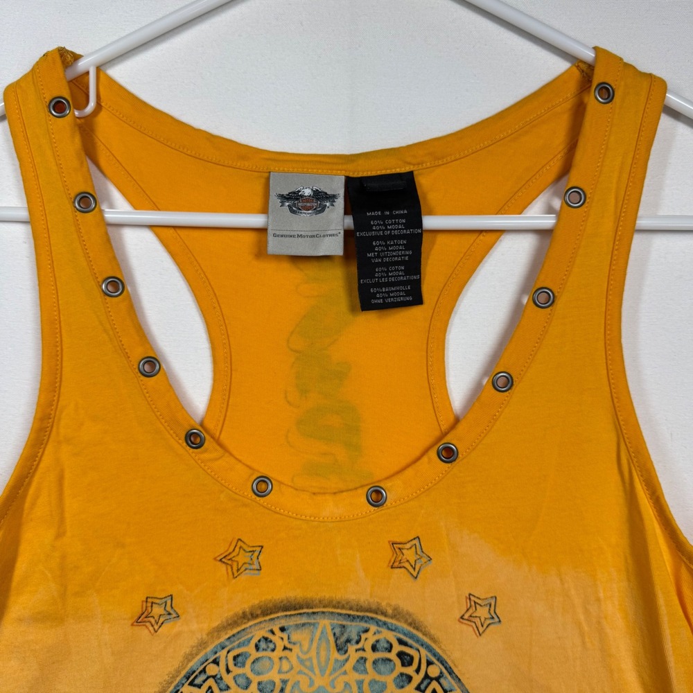 Harley Davidson Womens‎ Orange Sugar Skull Grommet Racerback Tank Top Medium - Picture 3 of 8